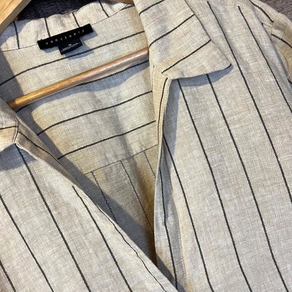 Sanctuary Ocean Button Down Shirt 1X Linen Blend Neutral Coastal Grandma Stripes - Picture 8 of 8